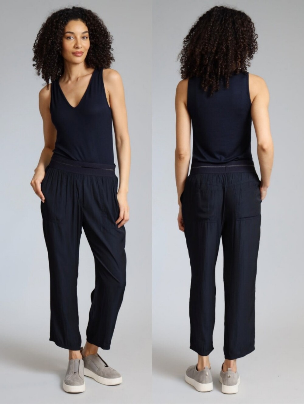 LOLA & SOPHIE D-Satin Cropped Jogger In Nightwatch Navy L.